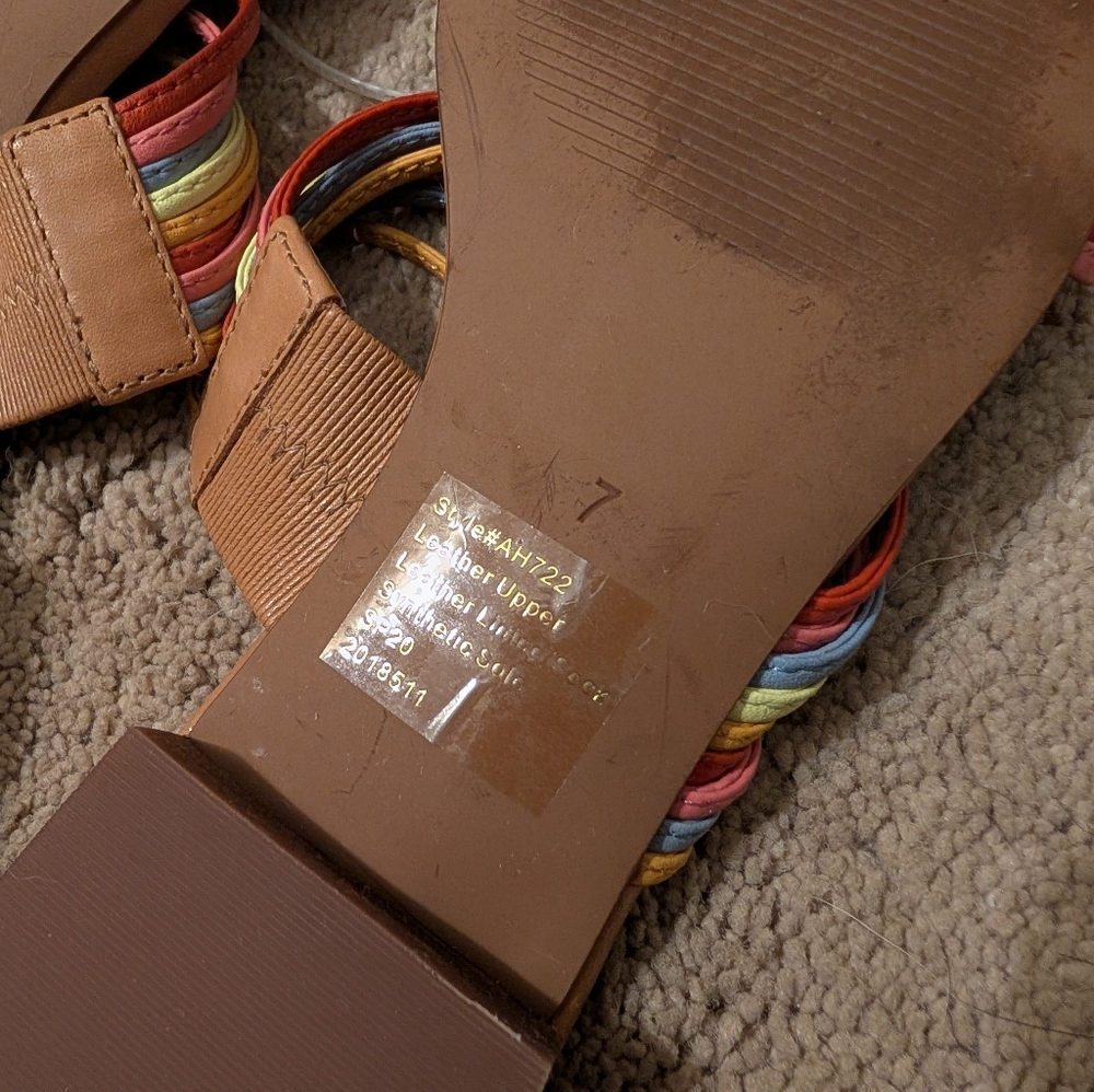 Madewell Colorful Strappy Slide Sandals Size 7 | Rainbow Leather Slip-On Flats - Picture 6 of 7